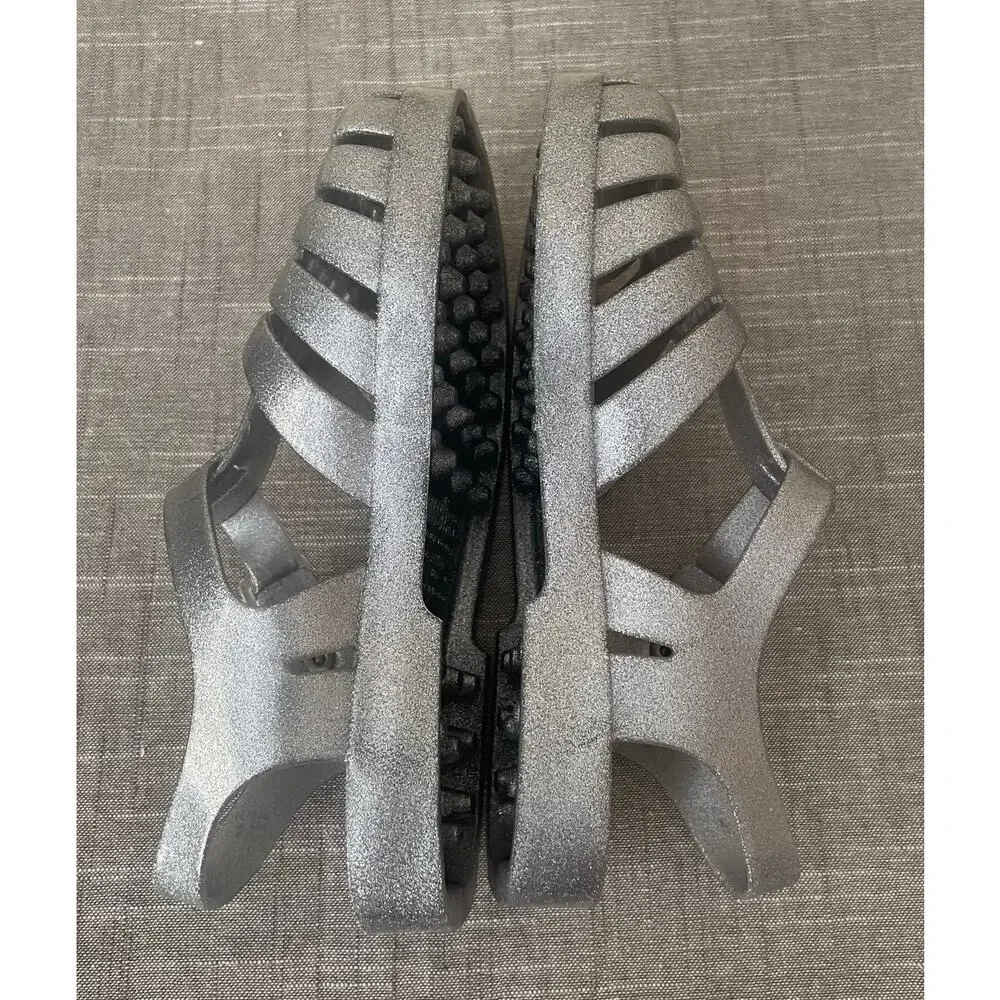 New Melissa Possession Girls Size 5 Silver Glitter Jelly Sandals
